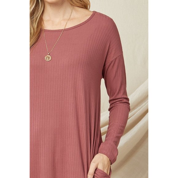 Entro Ribbed Pocket Midi Dress, Marsala - Picture 5 of 6